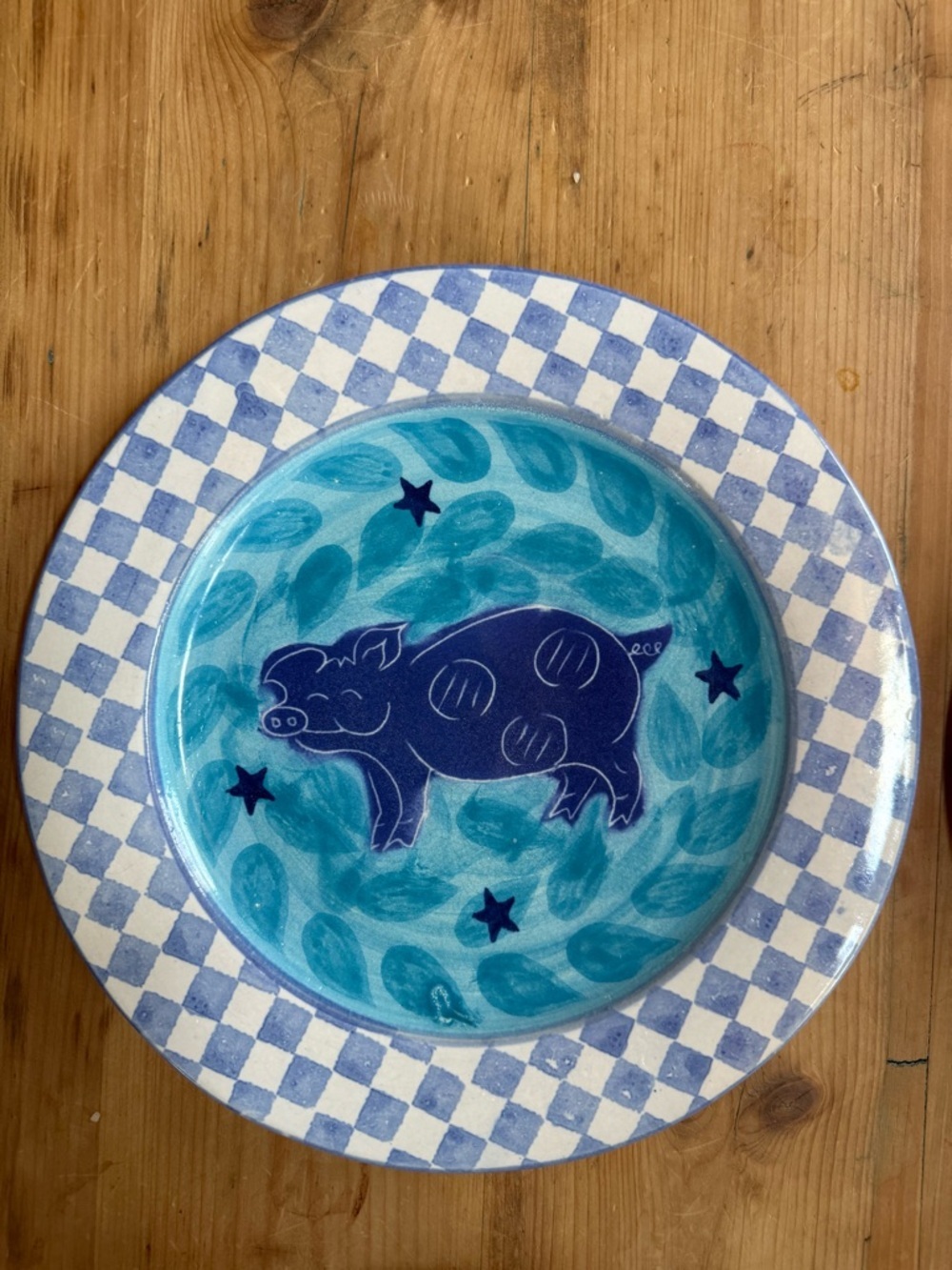 Daniel Lasser hand painted studio pottery dinner plate #2 cow red plate - Picture 7 of 10